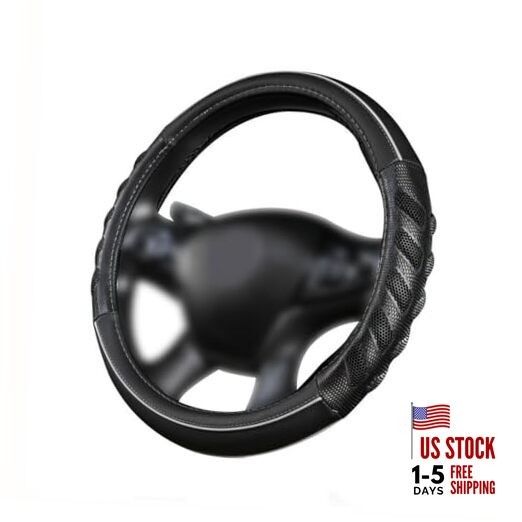  car Steering Wheel Cover Faux Leather Massage Universal fit 3D Grey black
