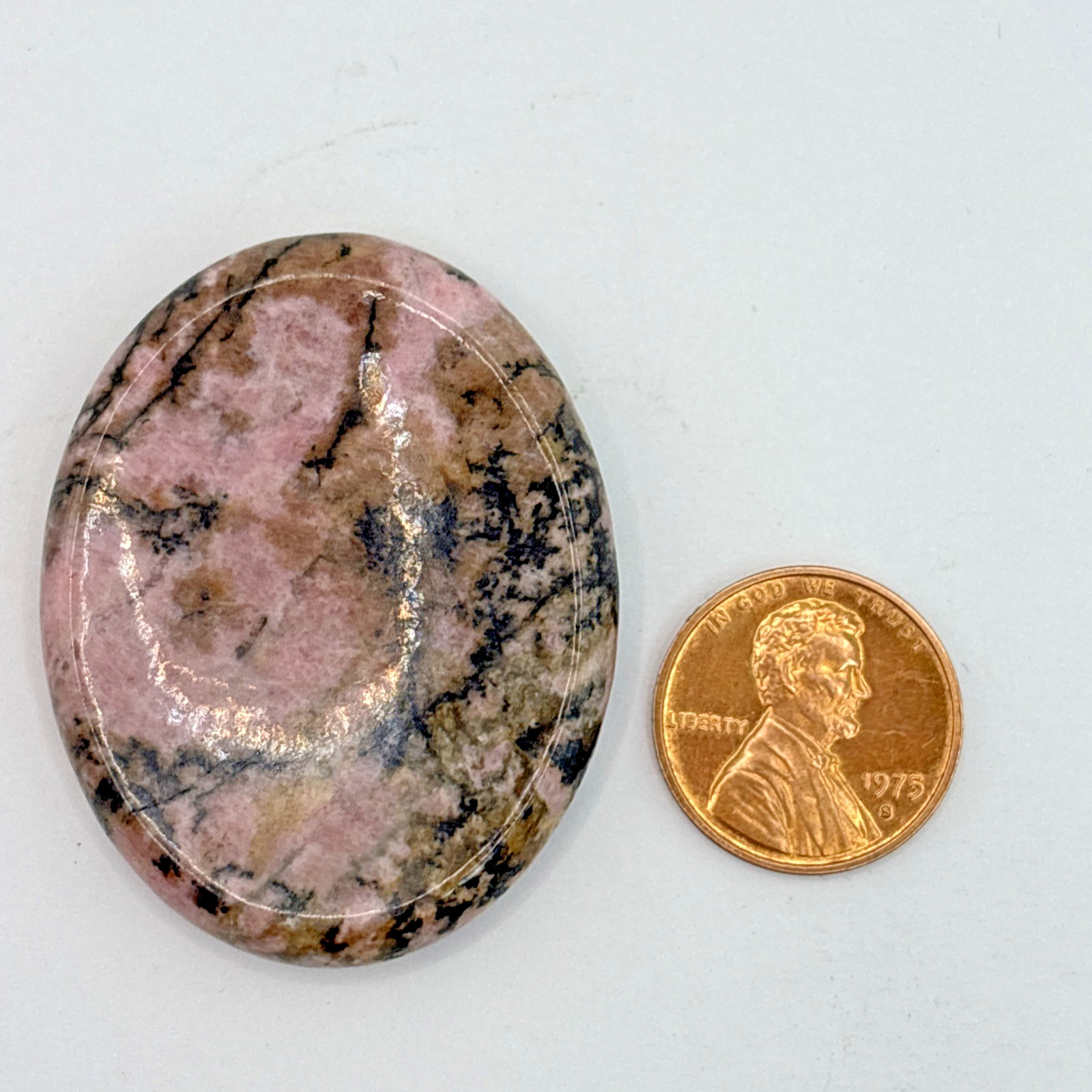 Natural Crystal Calming Worry Stone: RHODONITE (Crystal Healing Pocket Stone)