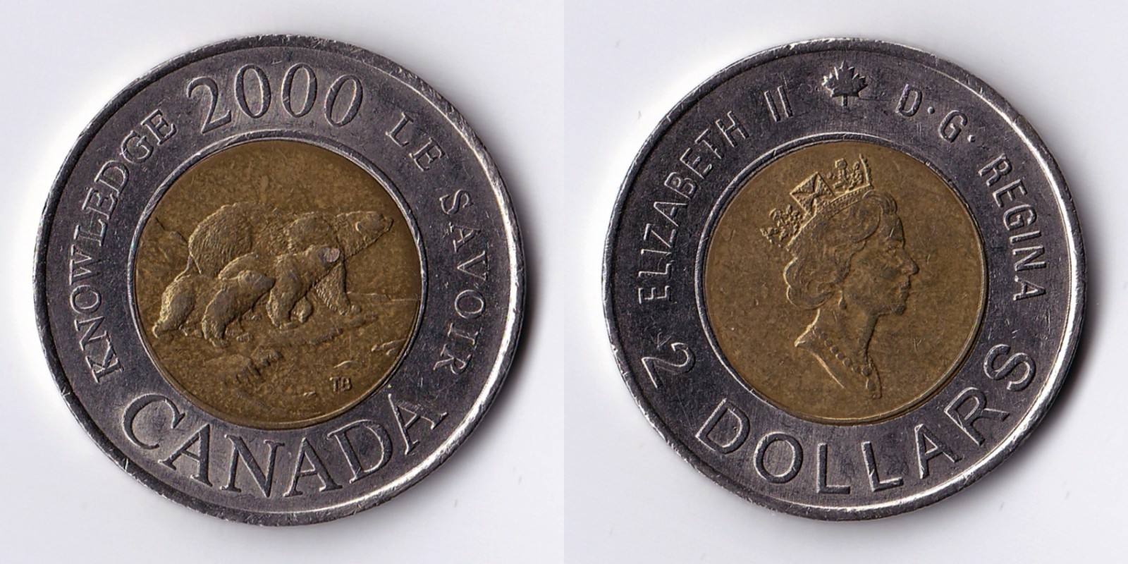 2000 CANADA MILLENNIUM "KNOWLEDGE" TOONIE, CANADIAN MINT $2 COIN, CIRC.