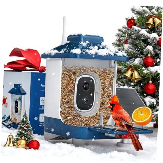 Bird Feeder with Camera, AI Bird Identification, Full HD Live Video, Dark Blue