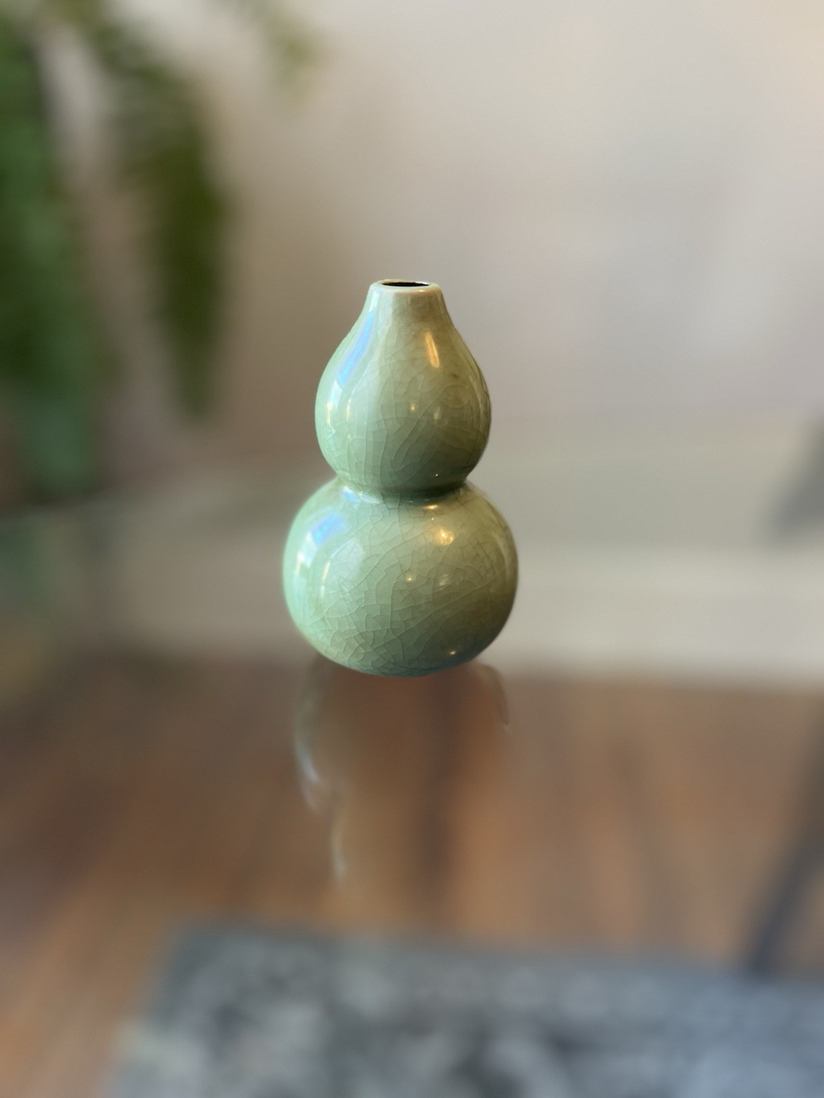 Vintage Chinese Celadon Ceramic Gourd 4” Vase