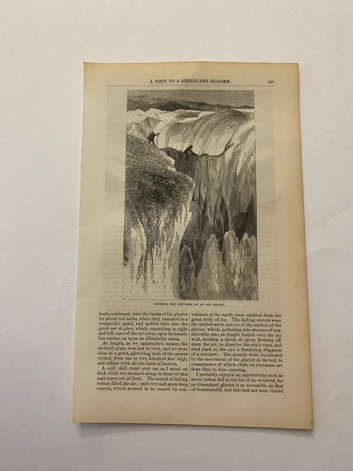 Crossing the Crevasse Greenland Glacier Ice Bridge c. 1872 Print (A)
