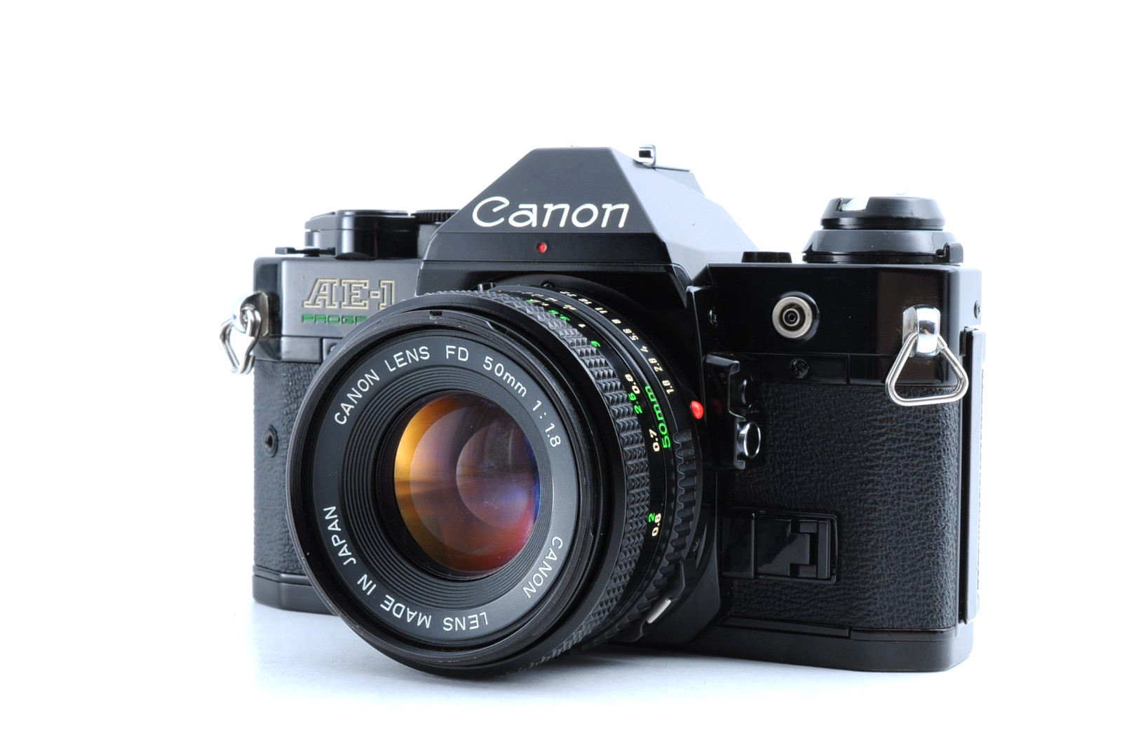Canon AE-1 Program Black Film Camera NEW FD 50mm f/1.8 Lens  JAPAN [NEAR MINT]