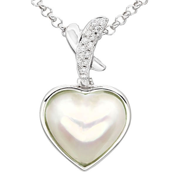 TASAKI Heart Mabe Pearl Diamond Necklace 42cm D0.063ct K18WG Aftermarket Chain T