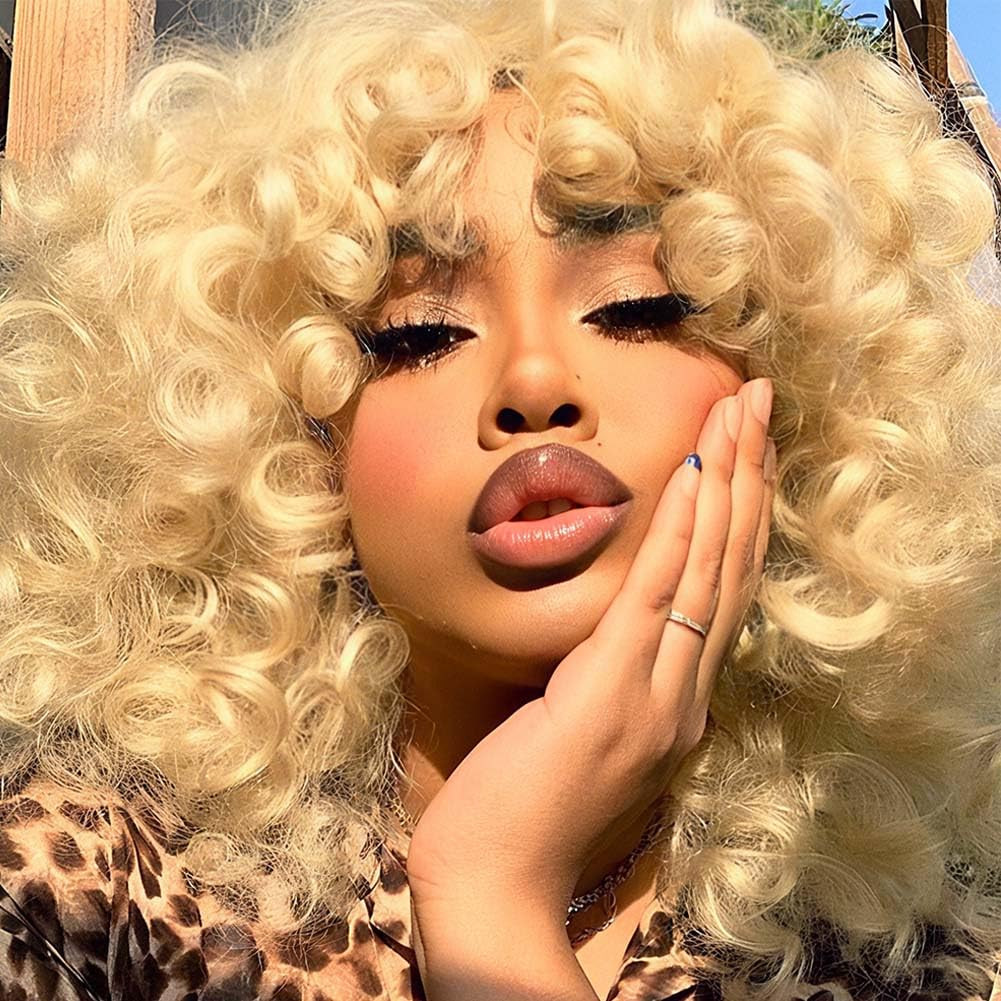 Short Loose Curly Wigs Big Curly Wigs for Black Women Afro Curly Wigs with Bangs