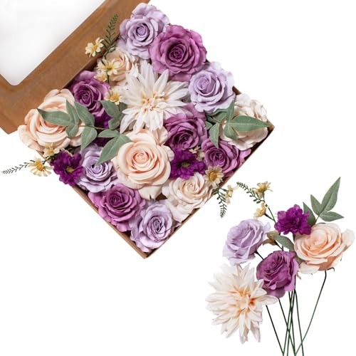  Rose Artificial Flowers Combo for DIY, Fake Purple Rose Silk Lilac & Purple