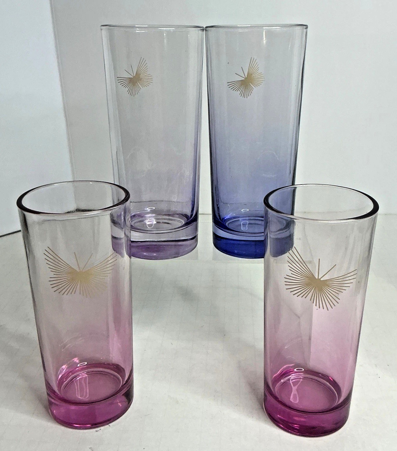 Set of 4 Vintage Avon Tumbler Glasses Violet/Pink Butterfly 6” MCM