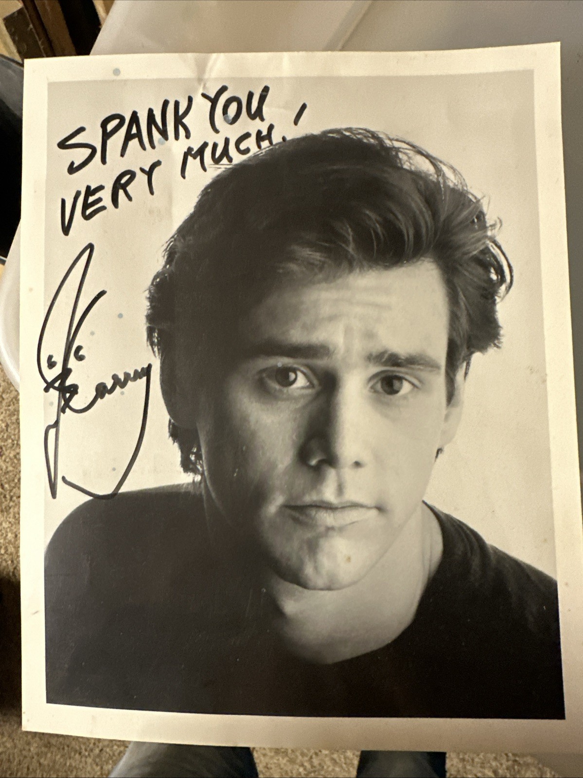 Jim Carrey Autograph Signed 8x10 Reprint Photo Spank You Very Much!
