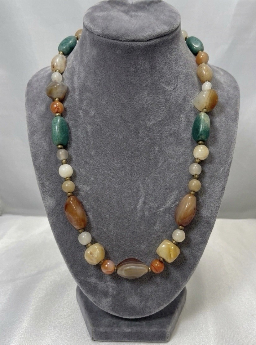 Vintage Beggar's Beads Polished Agate Stone  Necklace - 24”