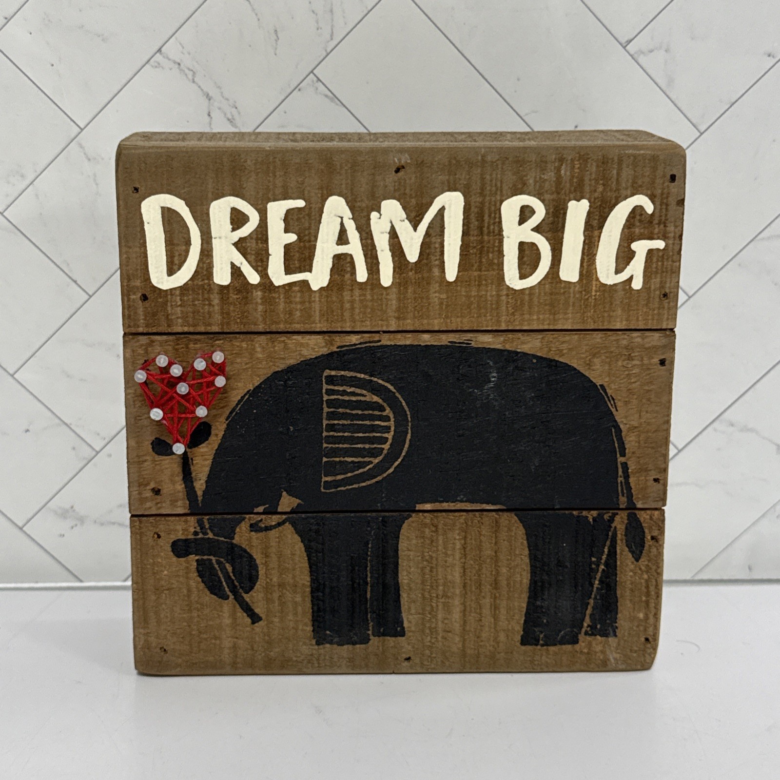 Designs by Kathy Wooden Small Block Dream Big Elephant Balloon Heart Decor
