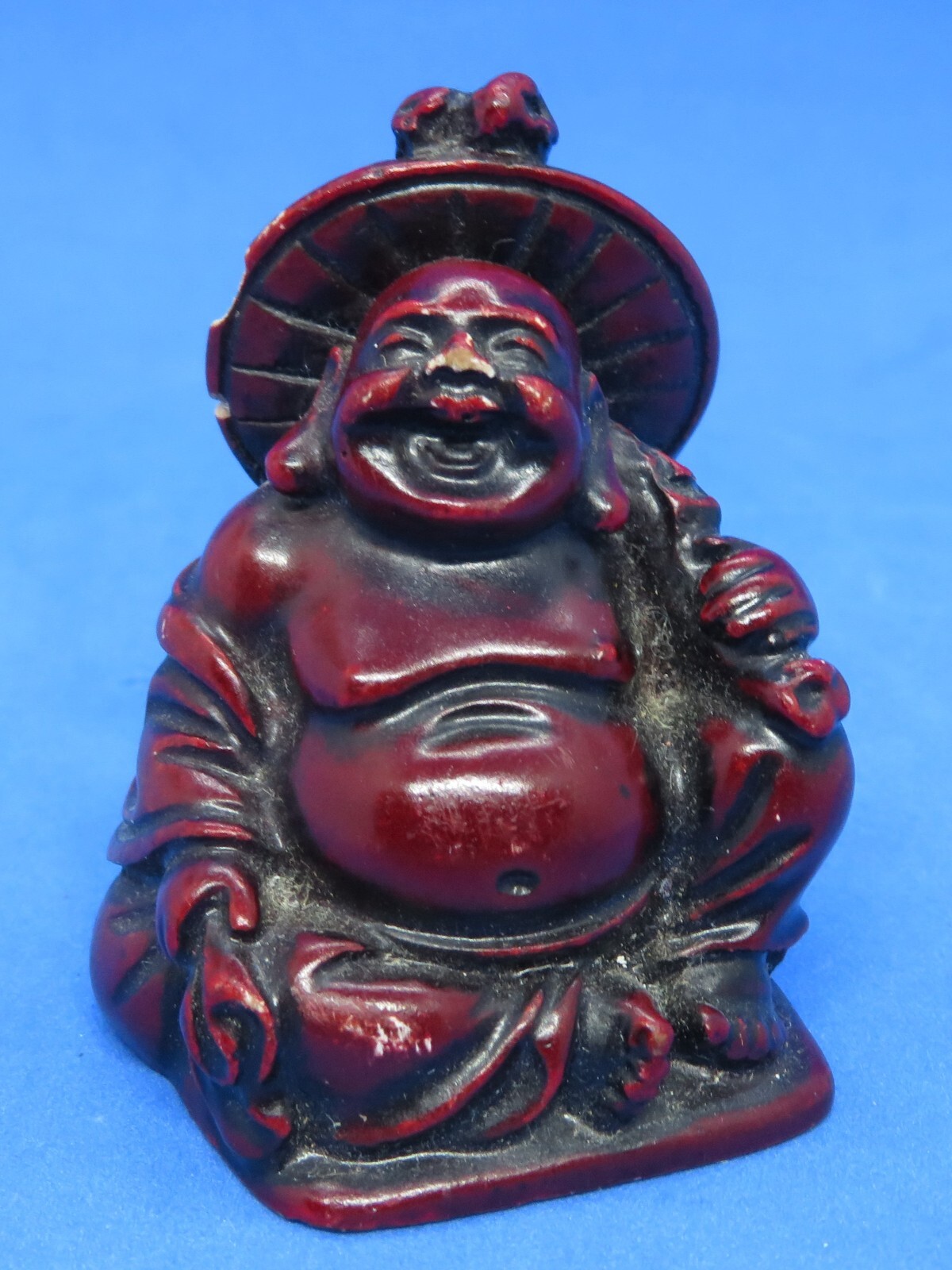 Chinese red resin vintage Art Deco oriental antique miniature Buddha figurine C
