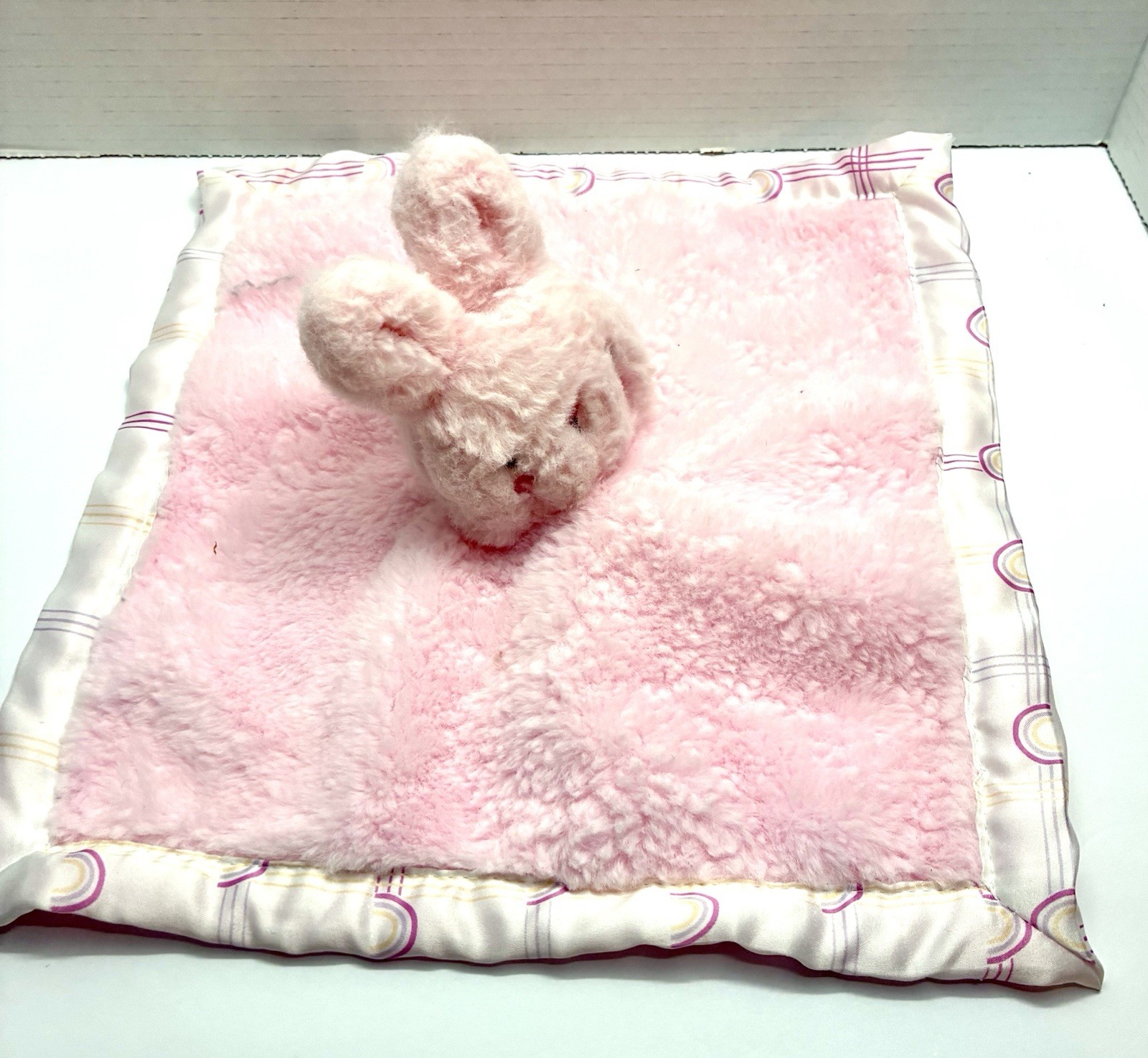 Parents Choice Pink Bunny Lovey Security Blanket Soft Plush Satin Trim & Back
