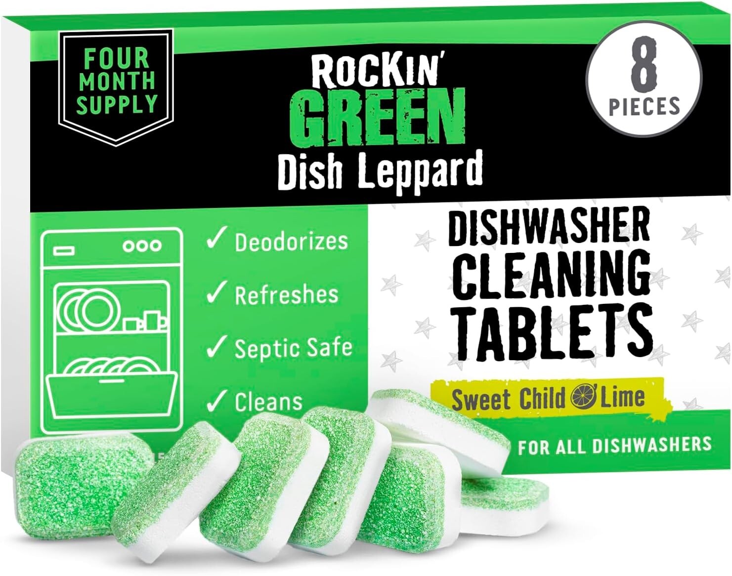 Dishwasher Cleaner Tablets (8 Pack) - Septic Safe Dishwasher Cleaning Tablets