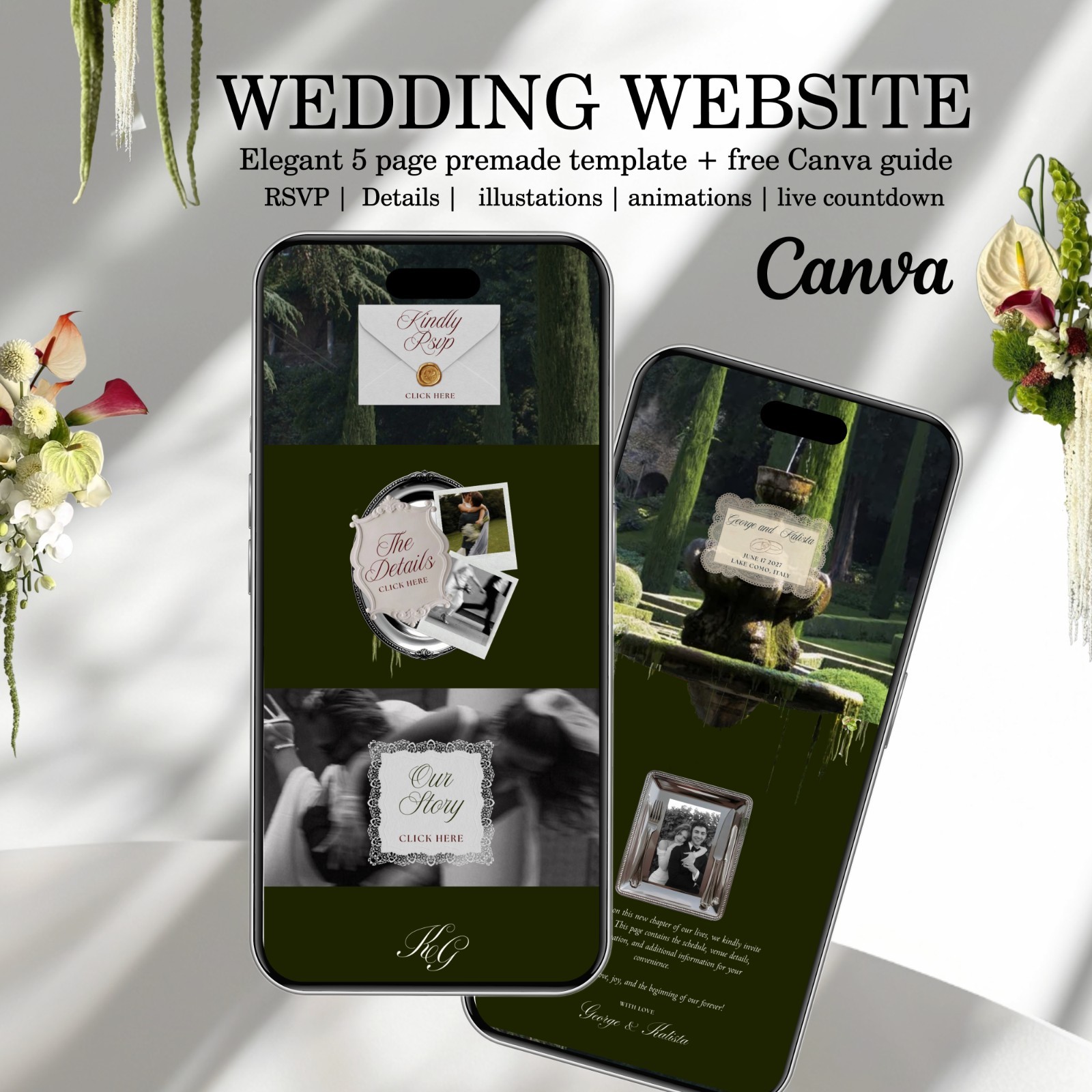 Wedding Website template | Rsvp invite | custom wedding site editable in canva
