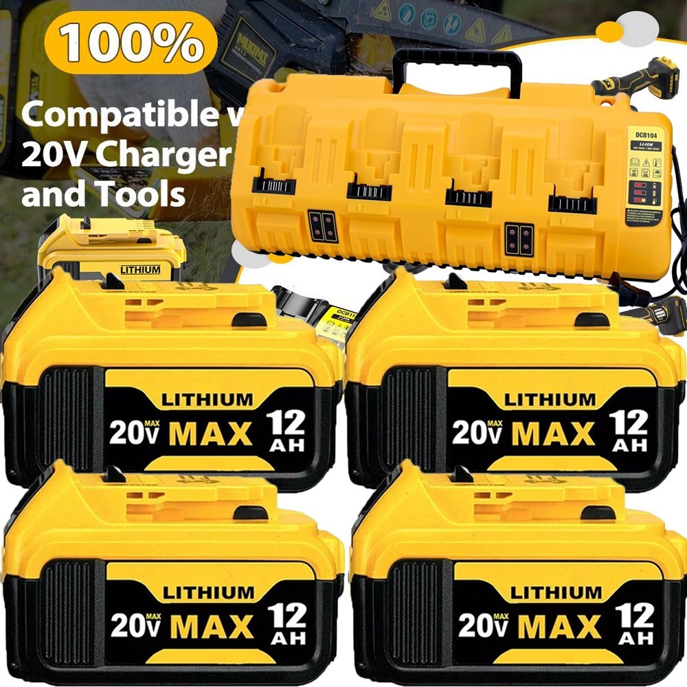 2/4Pack 12.0Ah For DeWalt 20V Max Lithium-Ion Battery /Charger DCB206 DCB205