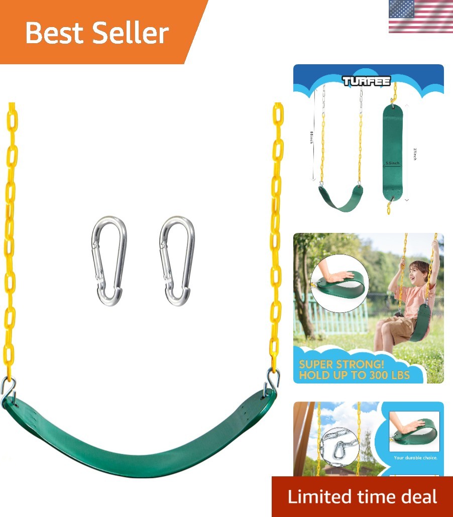 Heavy Duty Swing Seat Green Color with 66” Chain, Swing Set Accessories Repla...