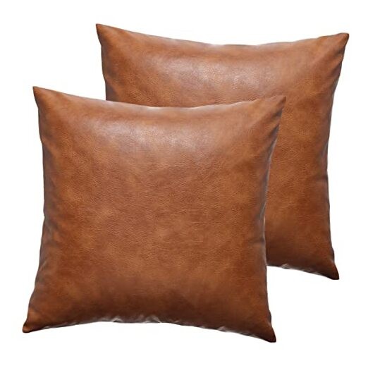 Set of 2 Faux Leather Throw Pillow Cover 24X24 Inch 24" x 24" (Pack of 2) Brown