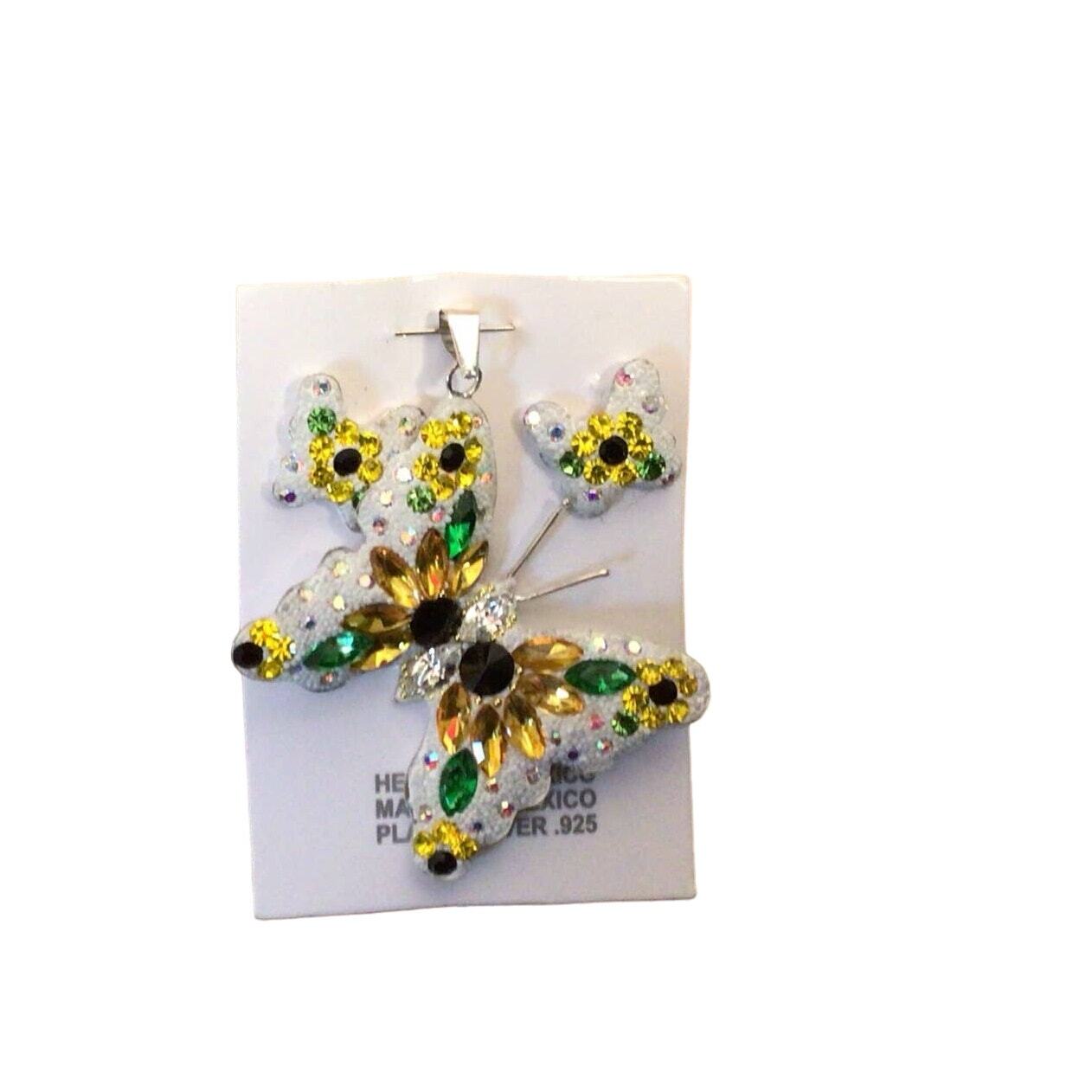 NWT Handmade 3 piece Silver Butterfly crystal set. 