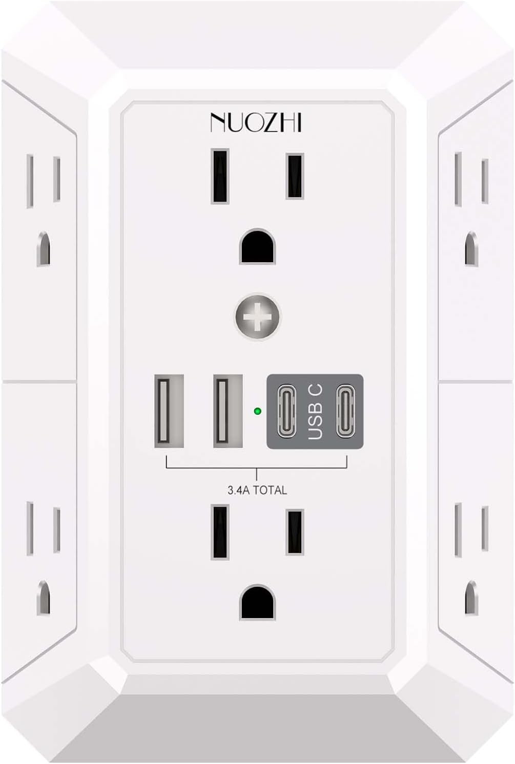 Outlet Extender Surge Protector - NUOZHI 6 Outlet Splitter with 4 USB Ports(2 US