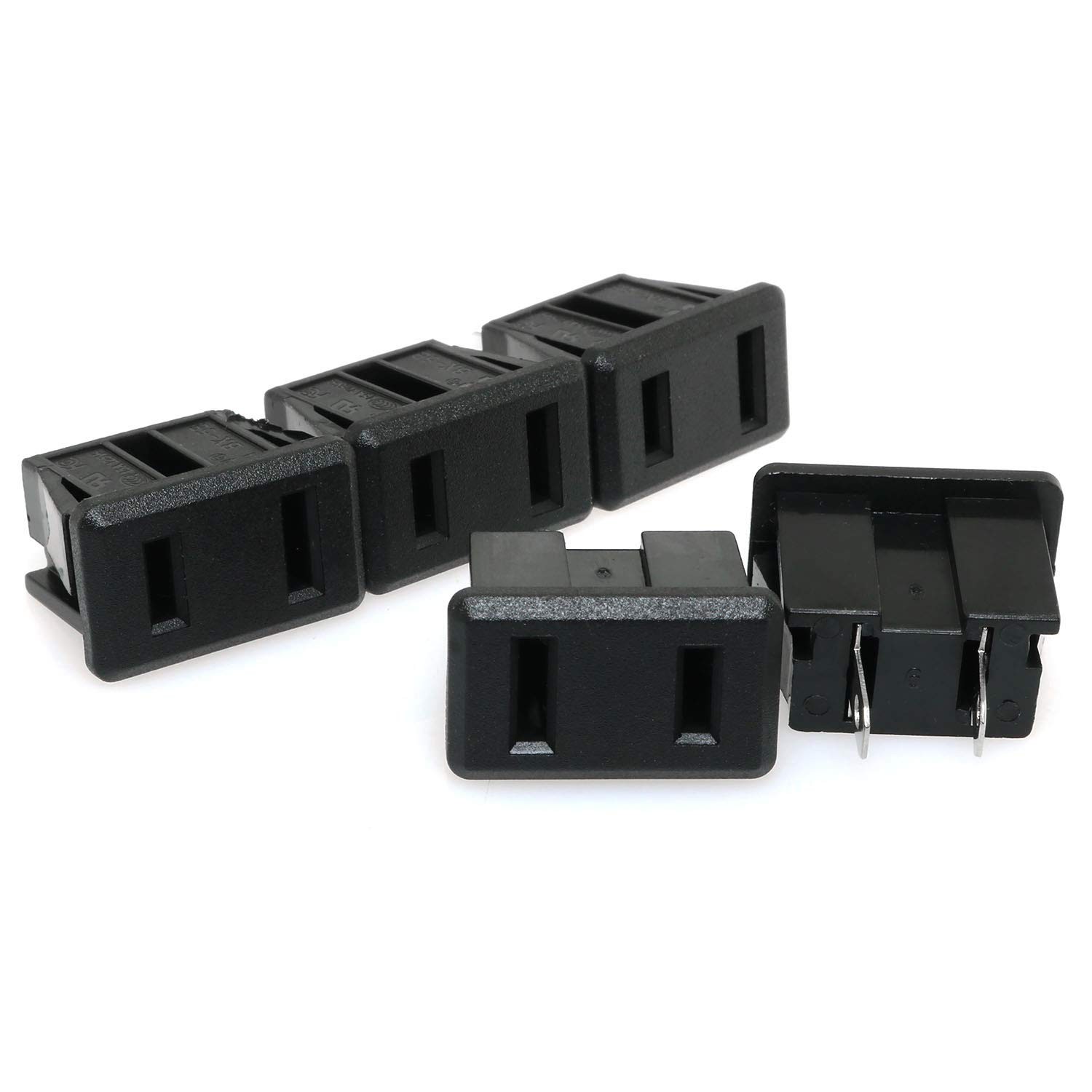 E-outstanding US Socket 5PCS 2 Pins 15A/125V AC Panel Mount Power Black 