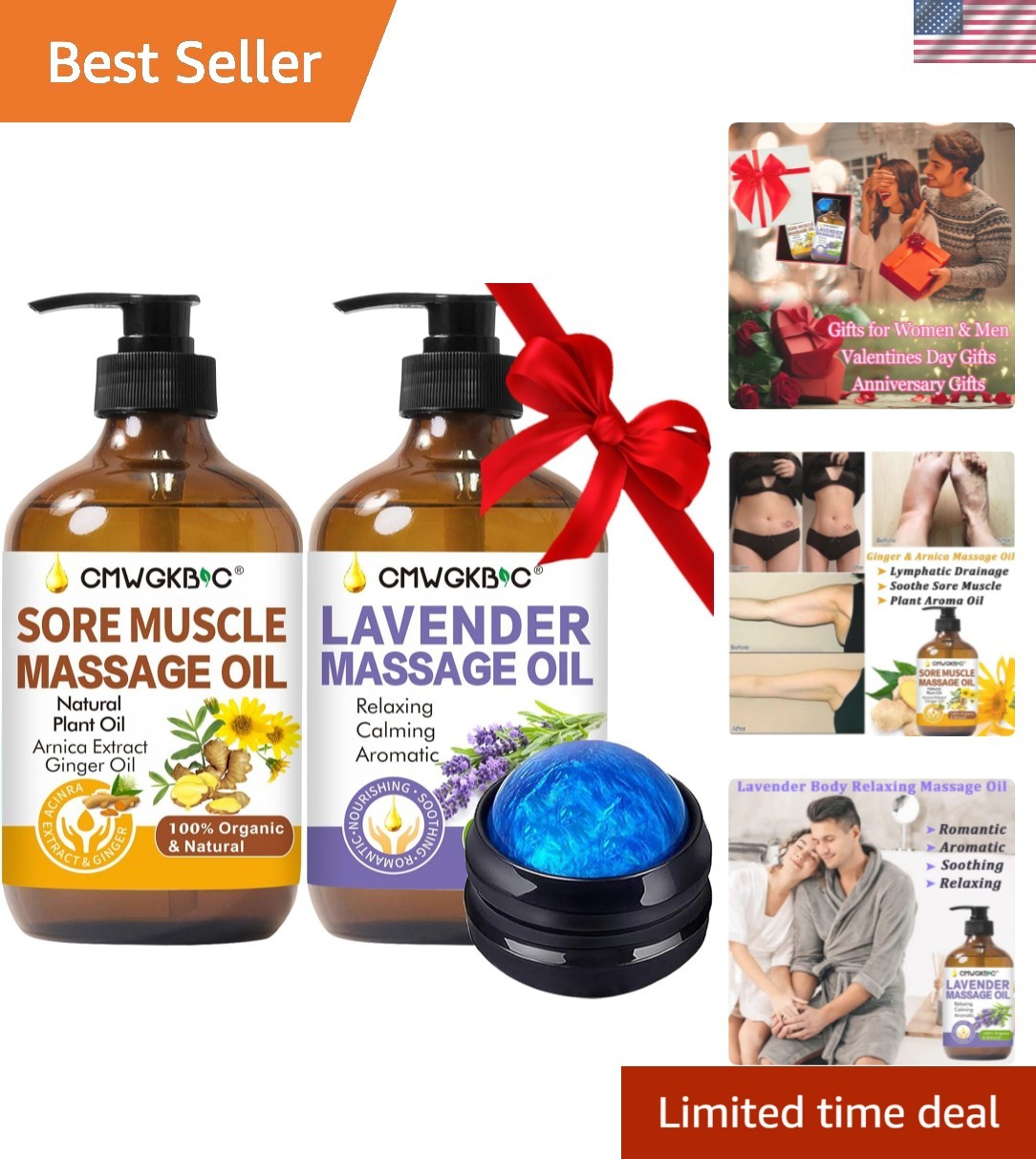 Massage Oil for Massage Therapy,Lymphatic Drainage-Ginger Oil Sore Muscle Arn...