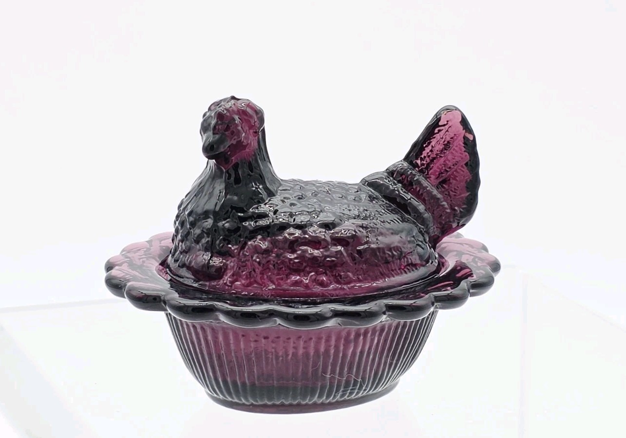 Mosser Mini Hen On Nest Dark Purple Salt Cellar, Marked "M"