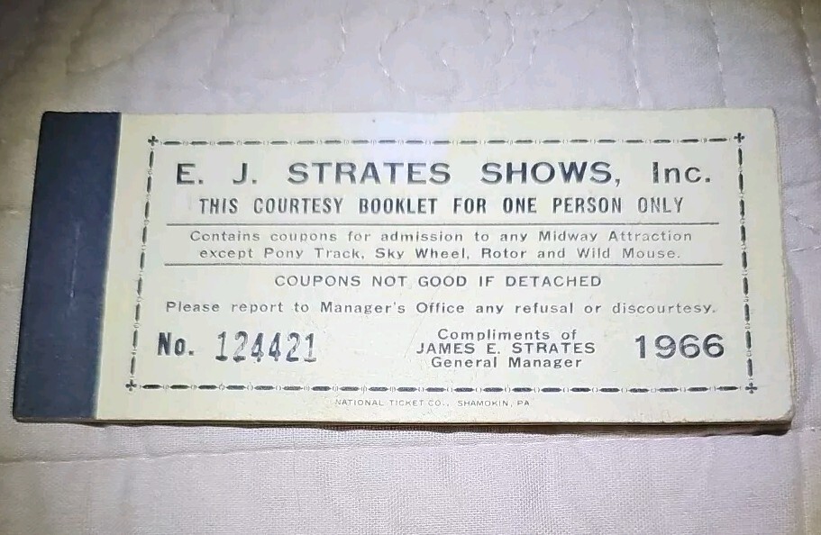 1966 James E. Strates Ticket Coupon Book