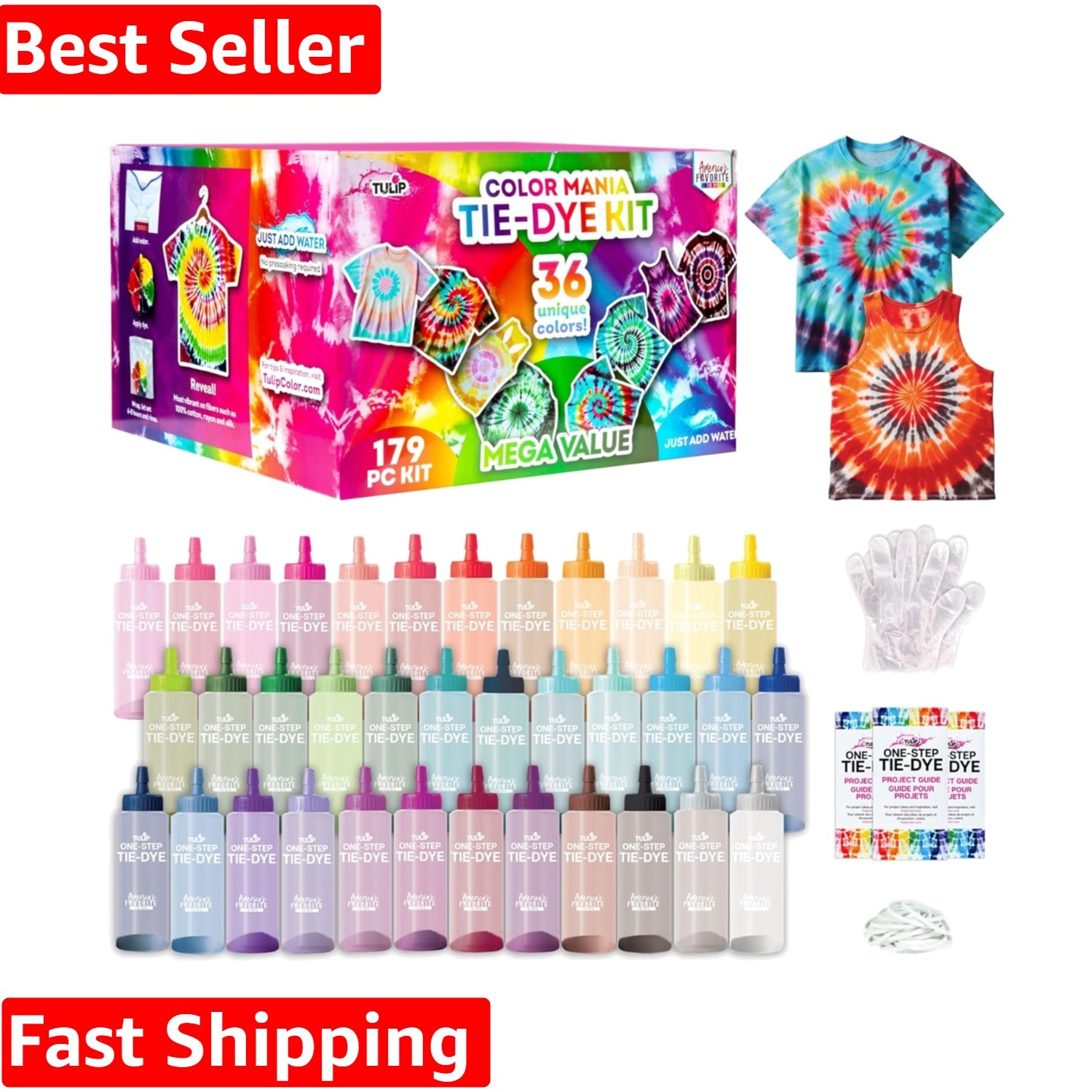 One-Step Tie-Dye Color Mania 36 Vibrant Colors, All-in-One Tie Dye Kit for La...