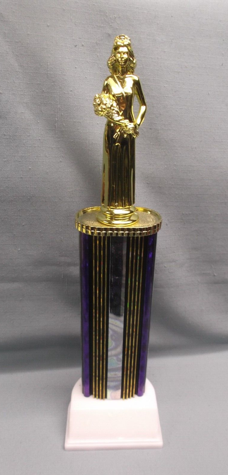 female trophy award queen topper royal purple column weighted white base pageant