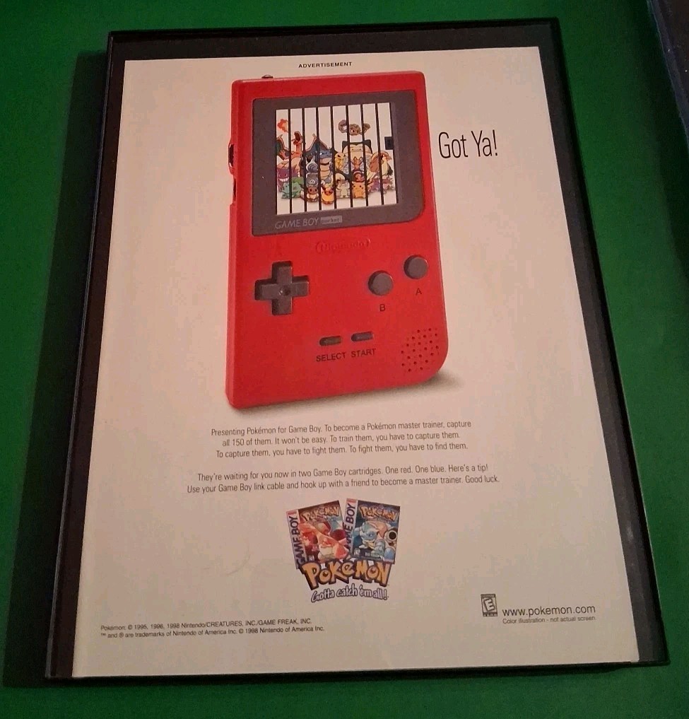 Pokémon Red And Blue Video Game Vintage Framed Print Ad 1998 8.5x11