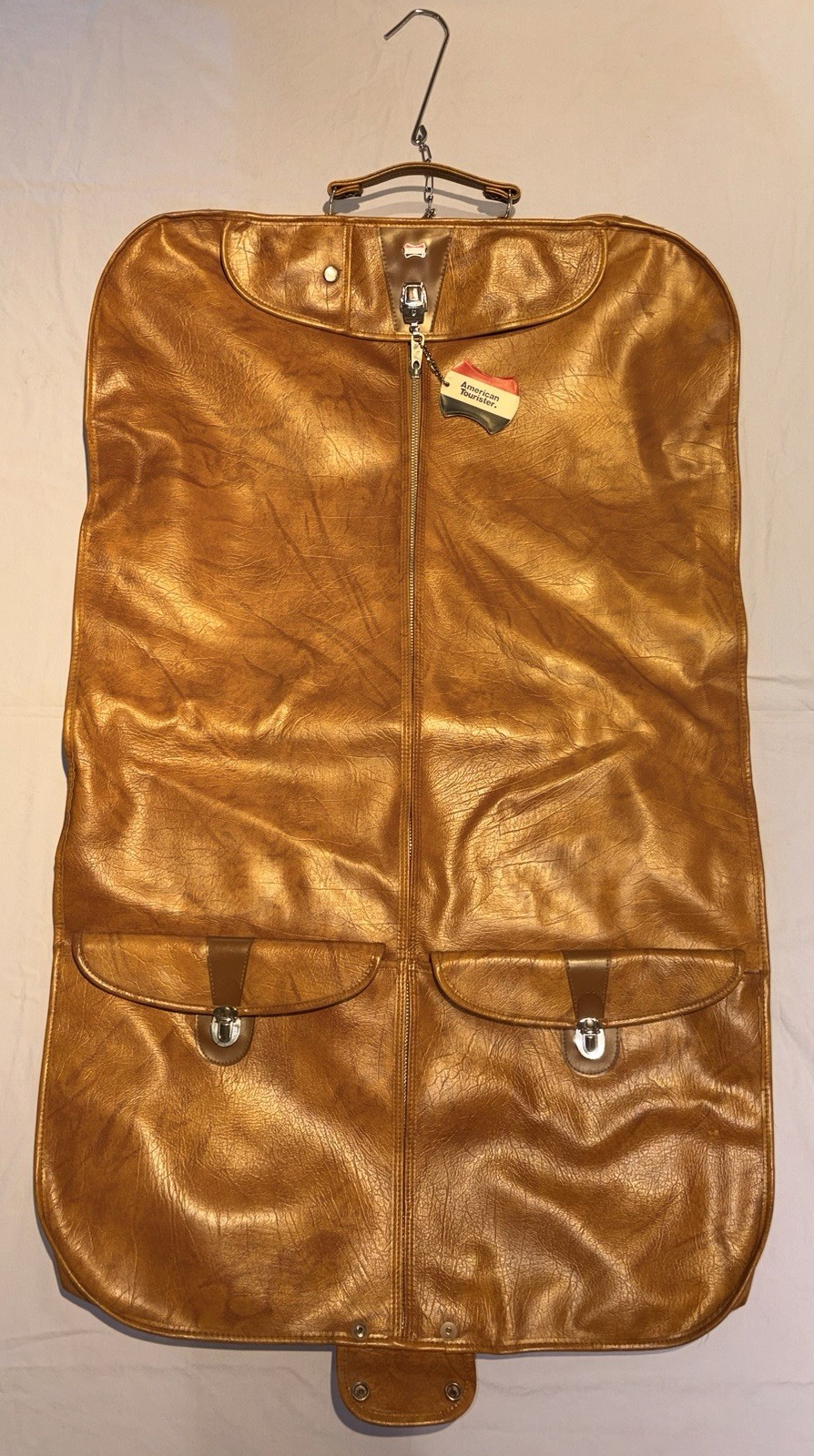 Vintage American Tourister Escort Garment Bag Faux Leather Brown Suit Carrier