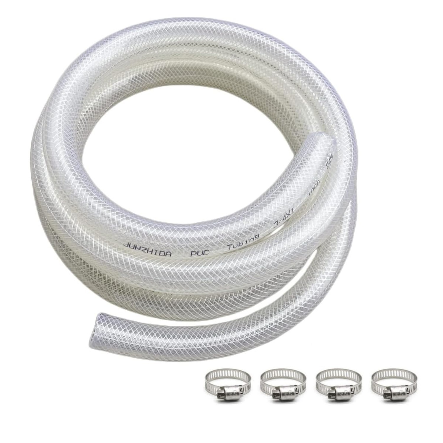 3/4" ID X 1" OD- 50 Ft High Pressure Braided Clear PVC Vinyl Tubing Flexible ...