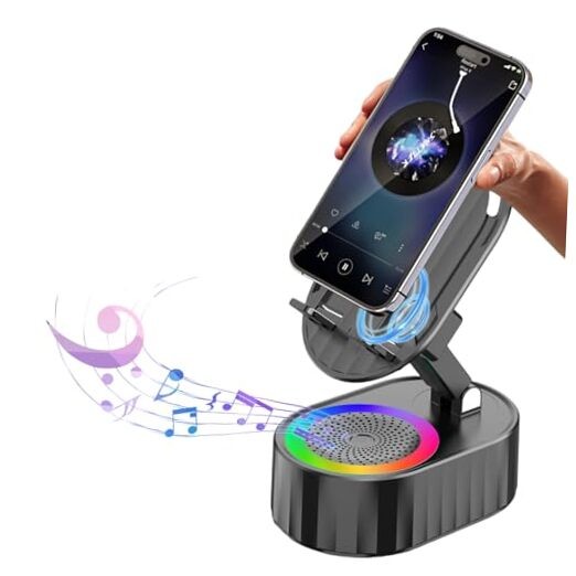 Wireless Induction Audio Bluetooth Speaker 5in1 Phone Holder Emergency Black