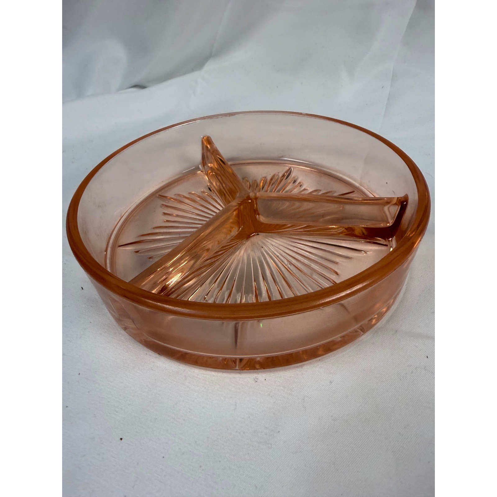 Vintage Pink Depression Glass 3-Section Divided Relish Dish