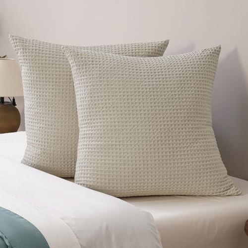  Ultra Soft Waffle Weave Euro Shams 26" x 26" (Pack of 2) Light Khaki/Linen