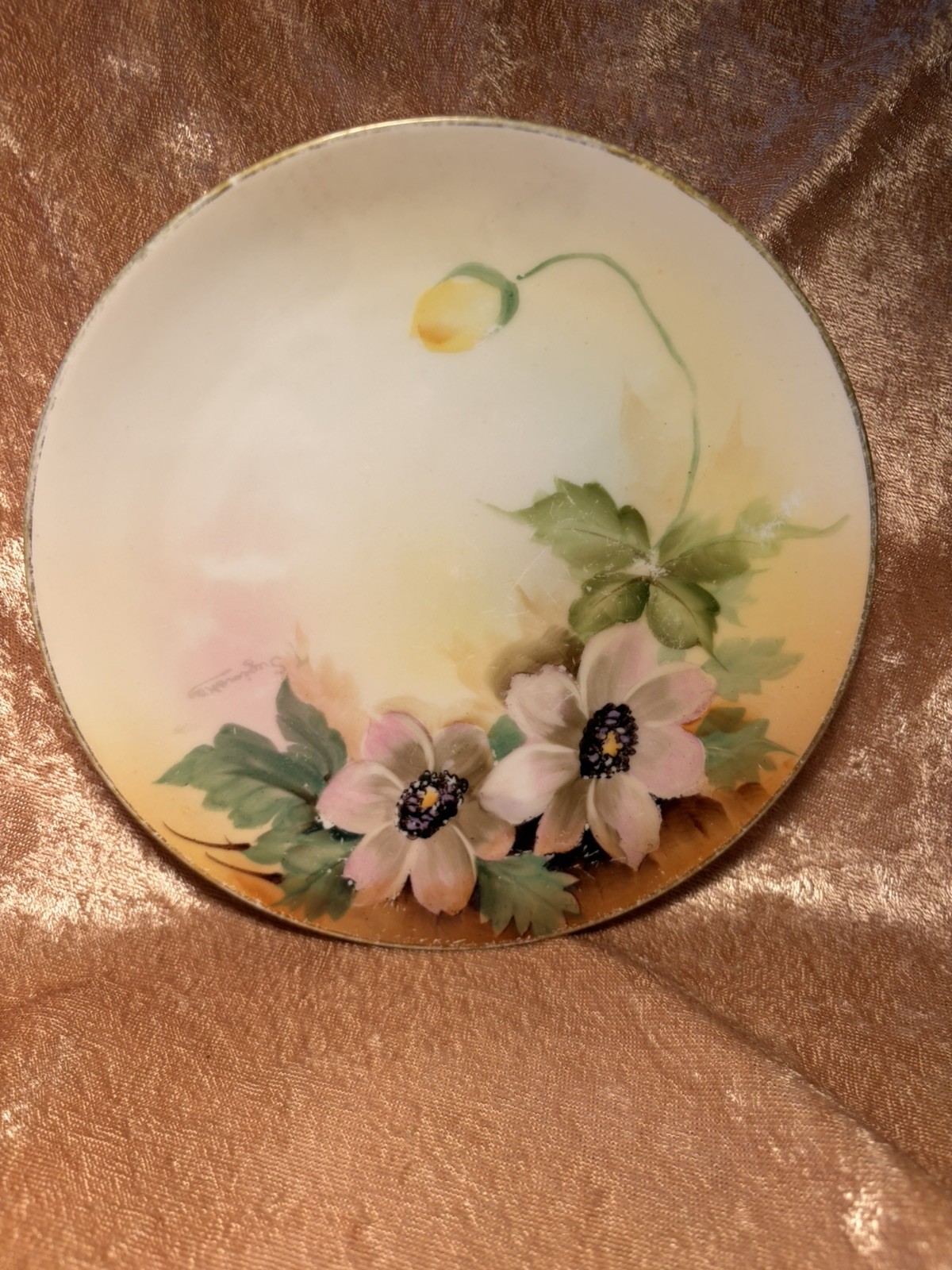 Noritake MORIMURA Signed Nippon 6.25" Hand Painted Floral Gold Rim Plate 