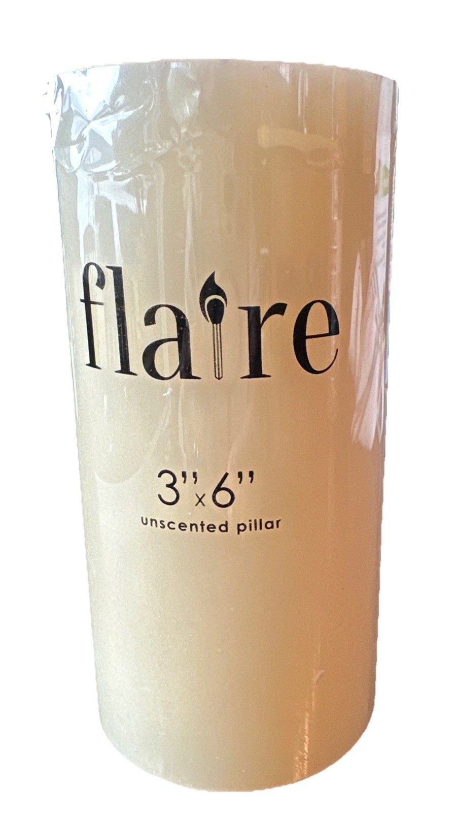 Pillar Candle 3”x 6” Unscented, Flare Ivory  New In Original Plastic Wrap