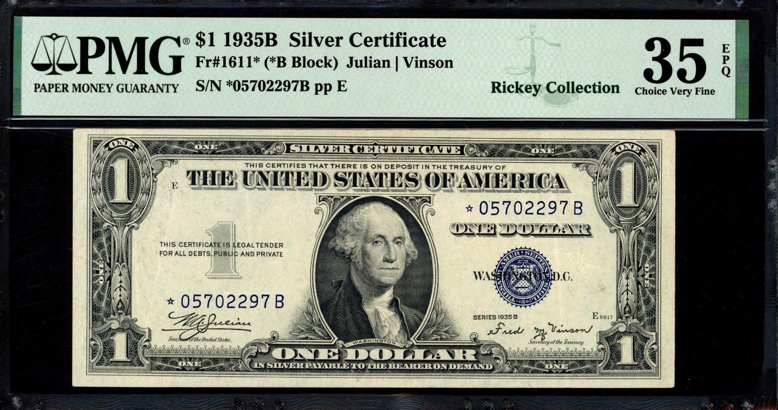 1935B $1 Silver Certificate STAR NOTE - PMG Choice Very Fine VF 35 EPQ - 1611*