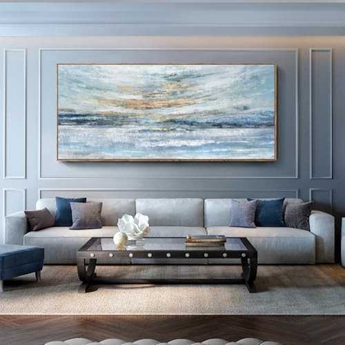  Extra Large Framed Abstract Ocean 71L" x 32W"（Framed) Blue Abstract Wall Art