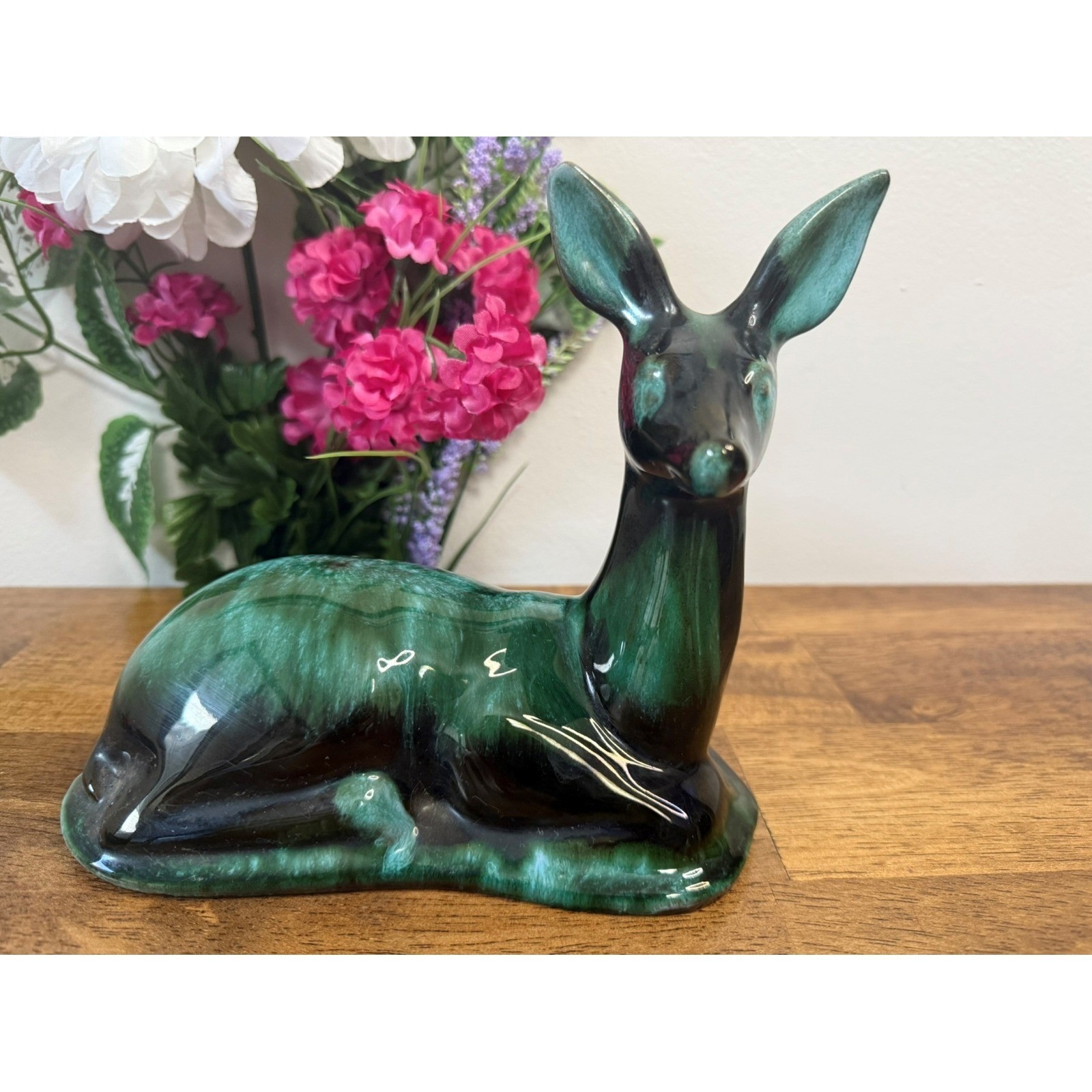 Blue Mountain Pottery Deer Figurine Green Drip Glaze Vintage Canadian Pottery