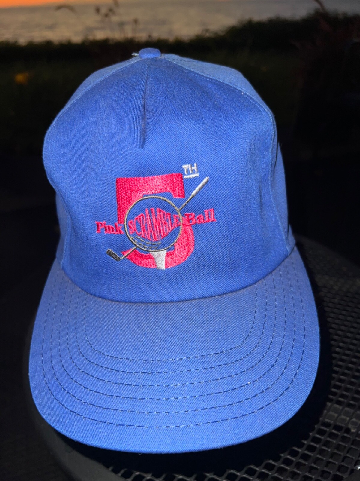 Pink Scramble ball 5th on royal blue Hat Cap Snapback made in USA EUC