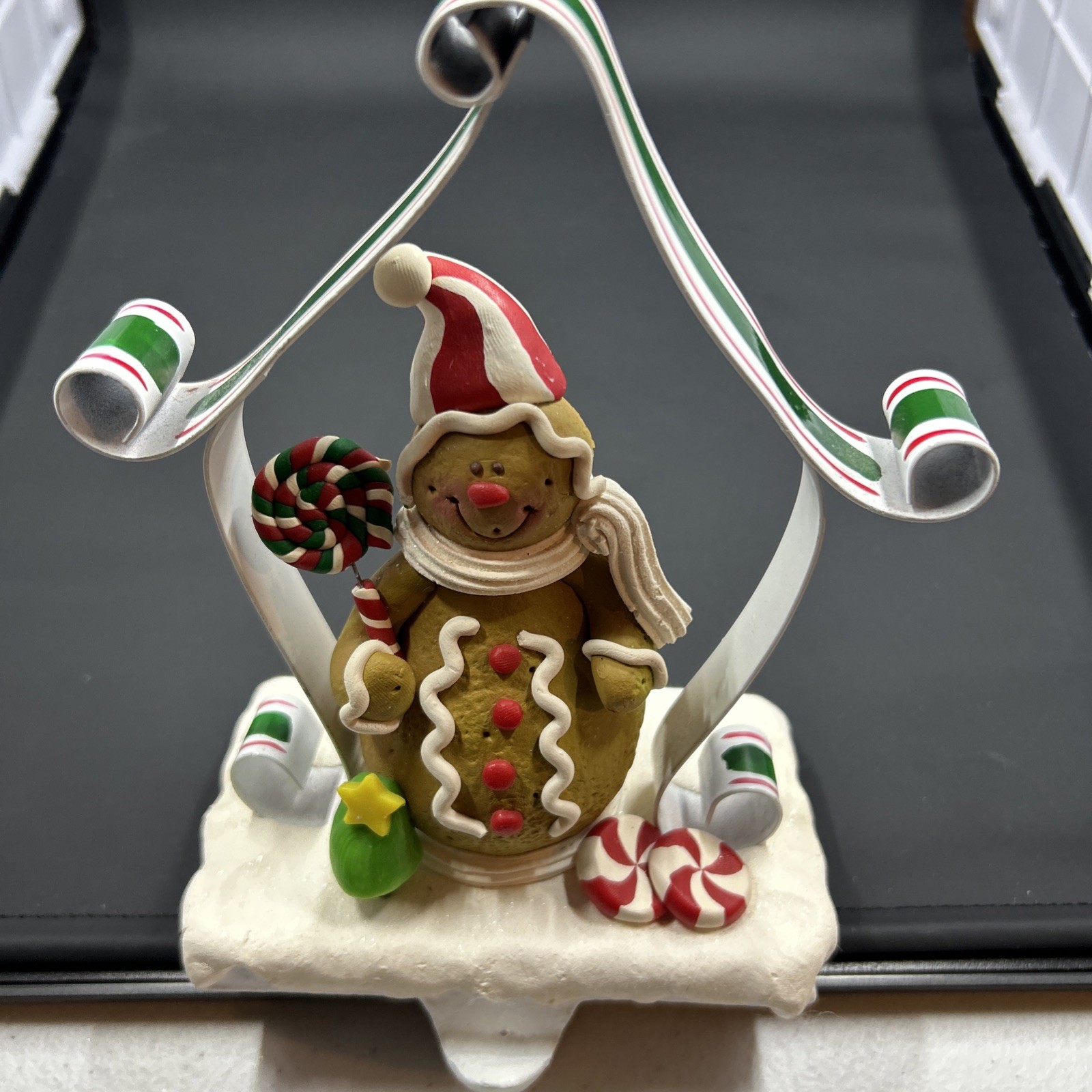 Vintage Christmas Candyland Gingerbread Snowman Peppermint Stocking Holder