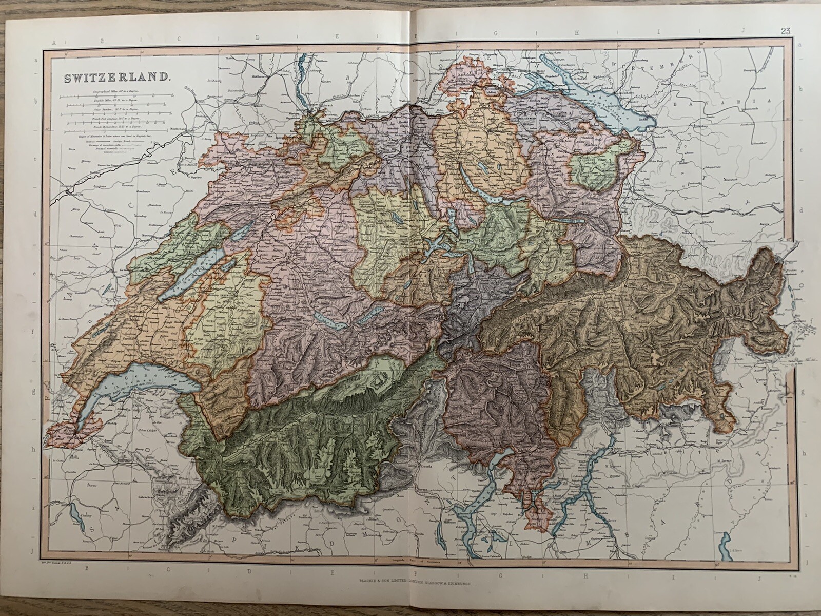 1891 SWITZERLAND LARGE COLOUR MAP BY W.G. BLACKIE
