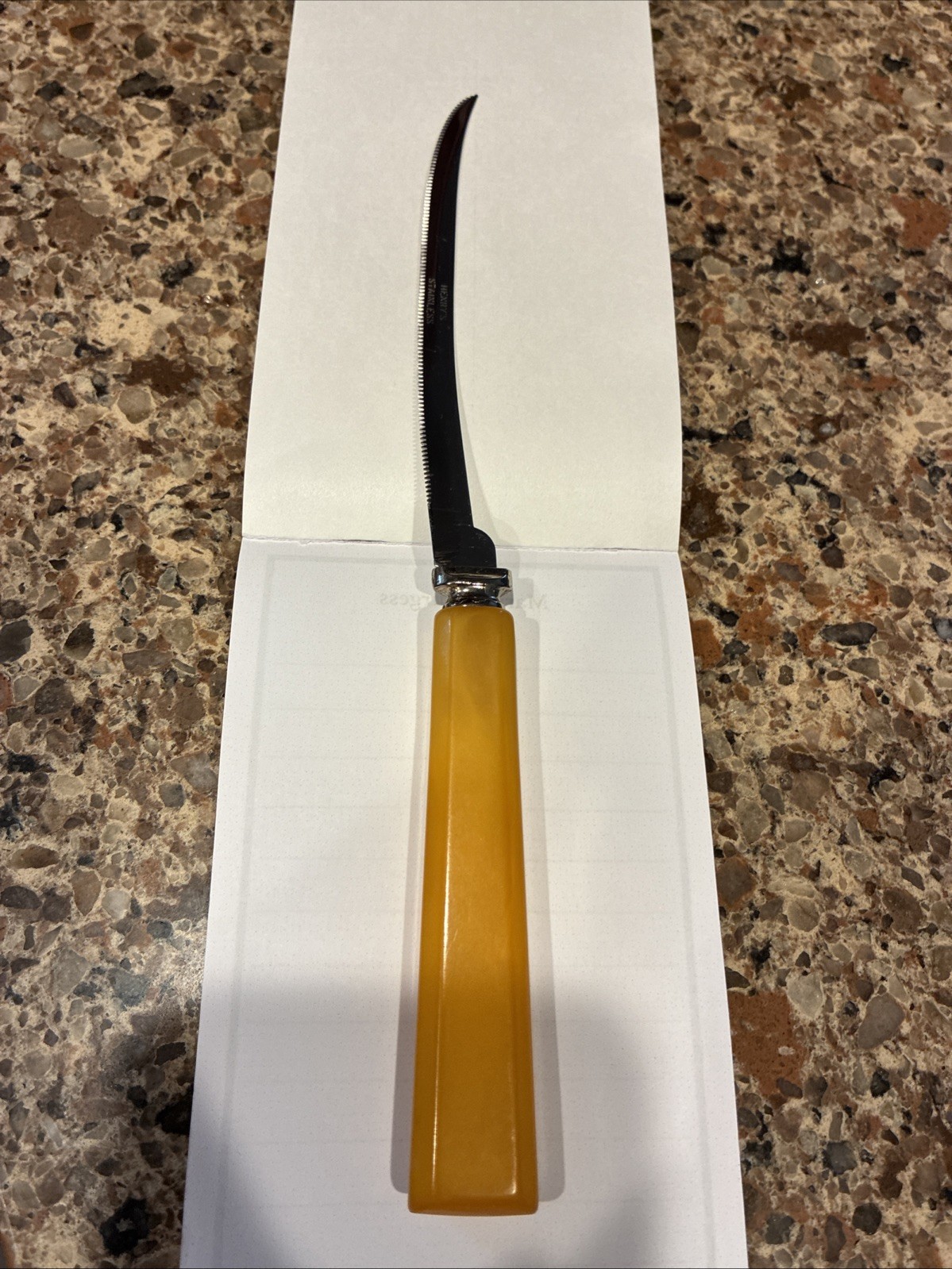 Vintage Bakelite Henry's Original Tomato & Steak Knife Butterscotch & Stainless