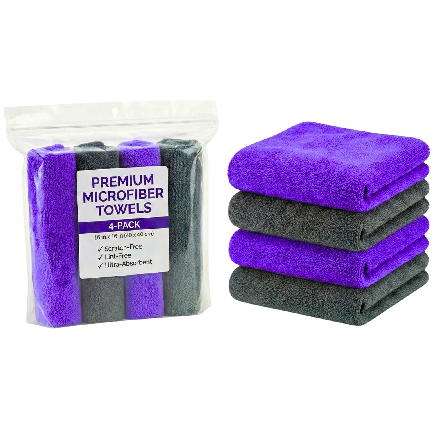 Paks - Edgeless Microfiber Towels 4-Pack - Car Detailing Wash Cloths for Clea...