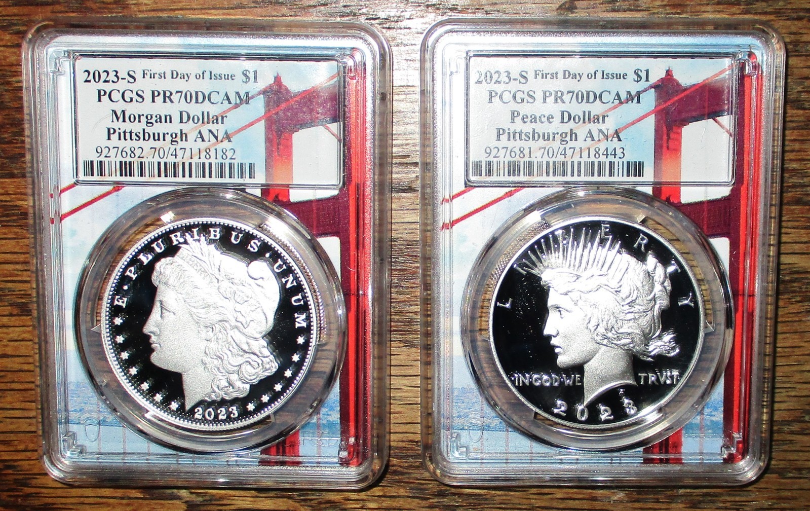 2023-S PITTSBURGH ANA MORGAN & PEACE DOLLARS PCGS PR70DCAM FIRST DAY OF ISSUE