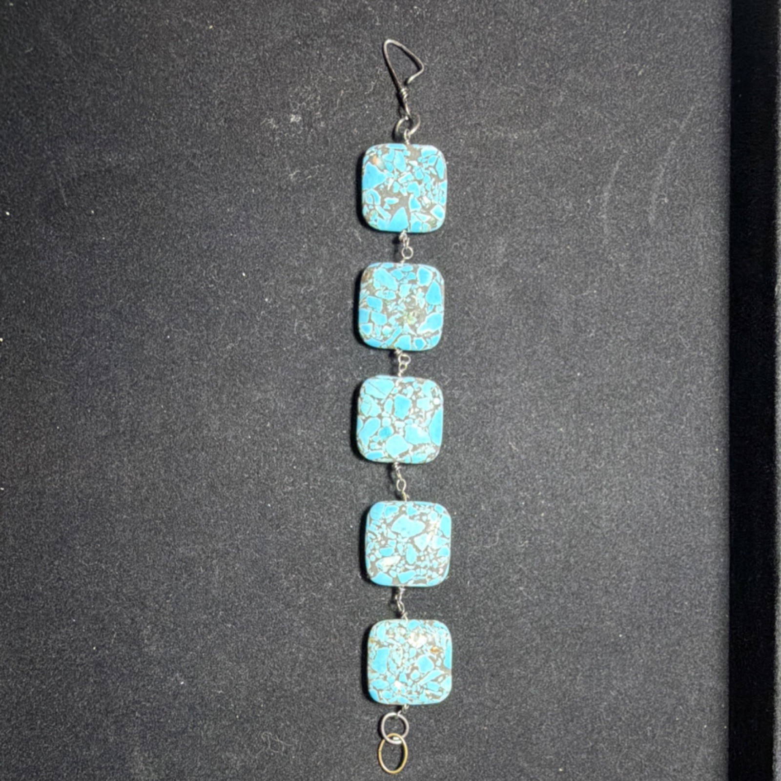 Square Turquoise Stone Beaded Bracelet Silver Hook Closure Unisex