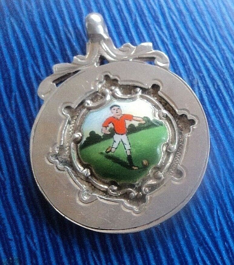 Silver Enamel Football Medal Fob Sterling Vintage hm 1931 Chester