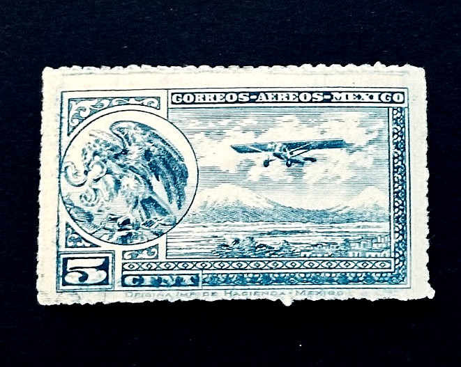 MEXICO Stamp - 1932 Airplane & Volcano Rouletted Sn C20 Air Mail Mint OG LH r12