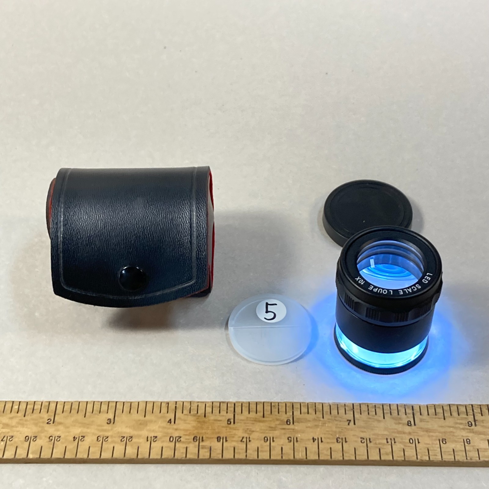 Vintage LED Scale Loupe Hand Lens 10x Magnifiers w/ 1 Extra 5x Lens & Case
